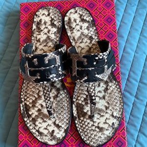 Tory Burch Leigh Sandal Leather Snake Black 9.5